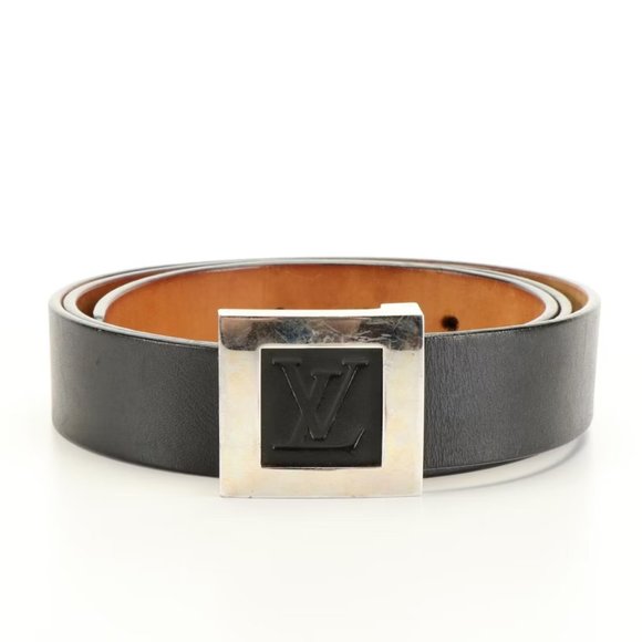 LOUIS VUITTON Santule Stamp Black Leather Belt and Square Buckle SIZE 95/38 - Picture 1 of 7